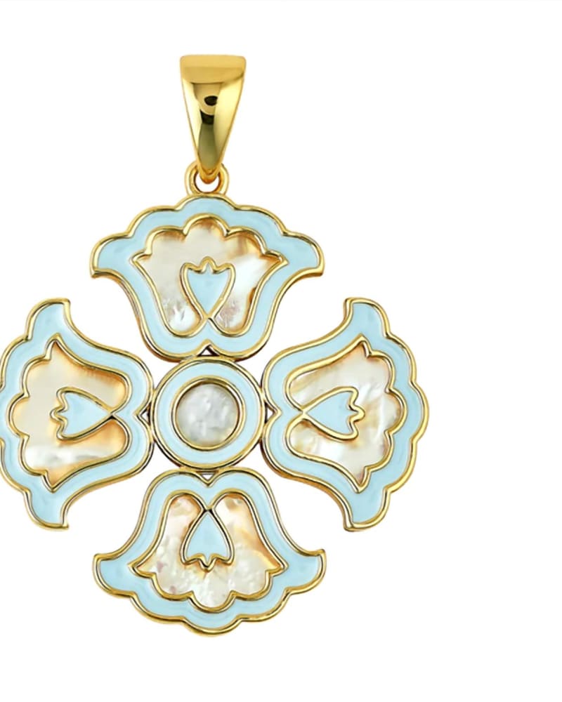 Front of a size O/S Lotus Enamel Charm Reversible in Blue in Blue by ASHA. | dia_product_style_image_id:329356